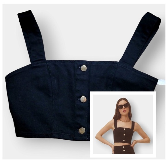 Reformation Tops - REFORMATION Chrissy Black Denim Crop Top 4
